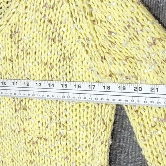 She + Sky Sweater Womens Small Yellow Long Sleeve V Neck Open Knit - Picture 6 of 10